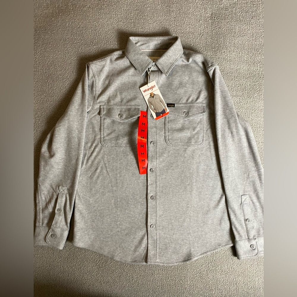 Men’s Wrangler Gray Flannel Knit Shirt ButtonUp Casual Comfortable Outdoor Relax